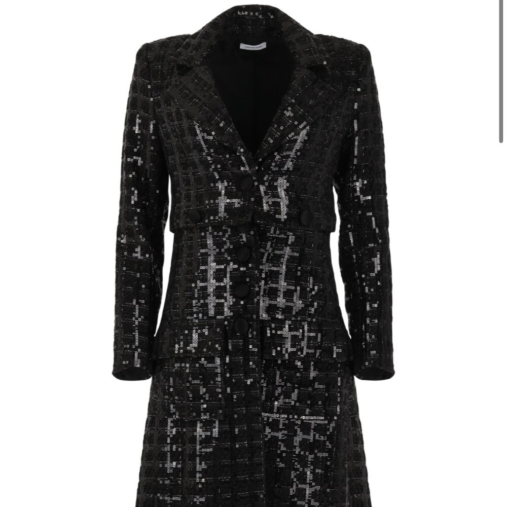 Women's Small Designer Black Sequin Convertible Long and Short Jacket